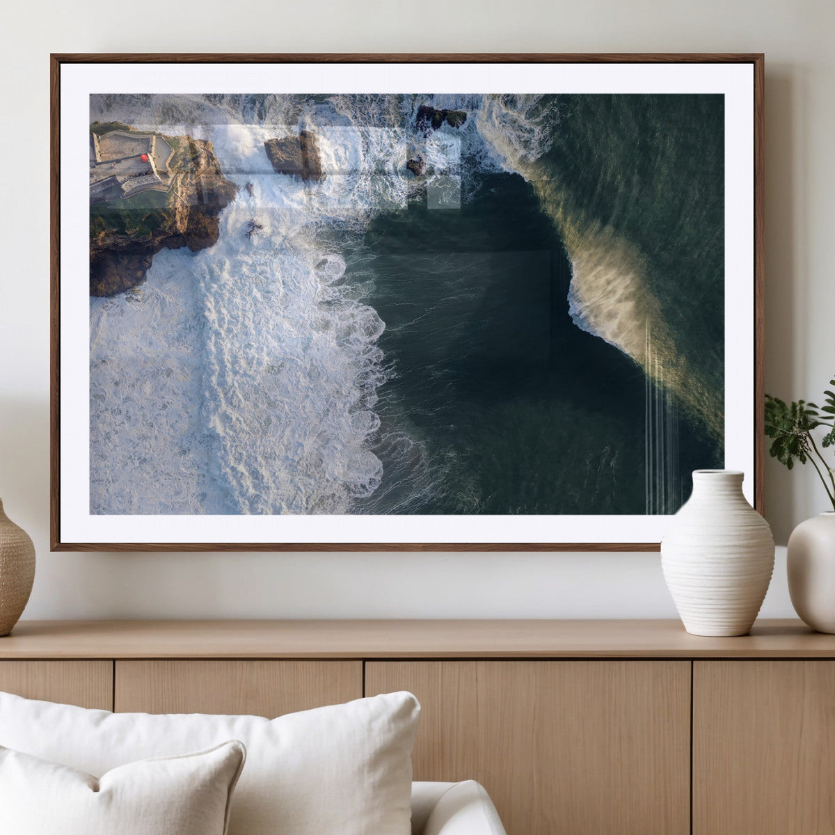 Nazare Coast Wall Art Canvas Print – Framed Aerial Ocean Art
