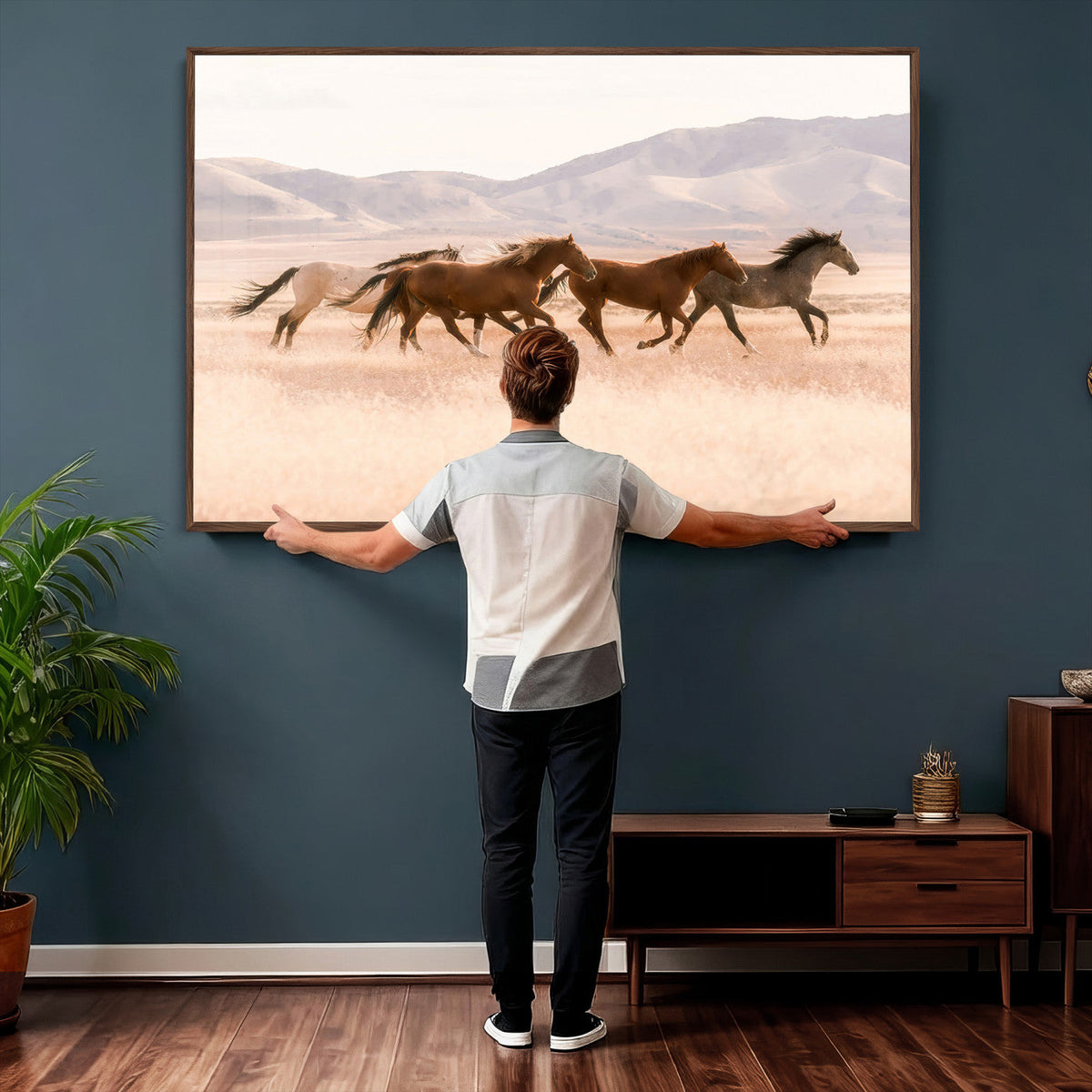 Wild Horse Wall Art Canvas Print – Framed Rustic Western Art