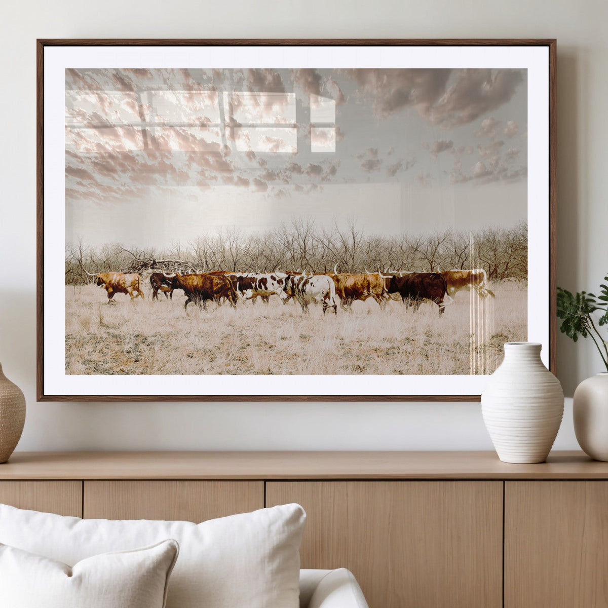 Longhorn Cattle Wall Art Canvas Print – Framed Texas Ranch