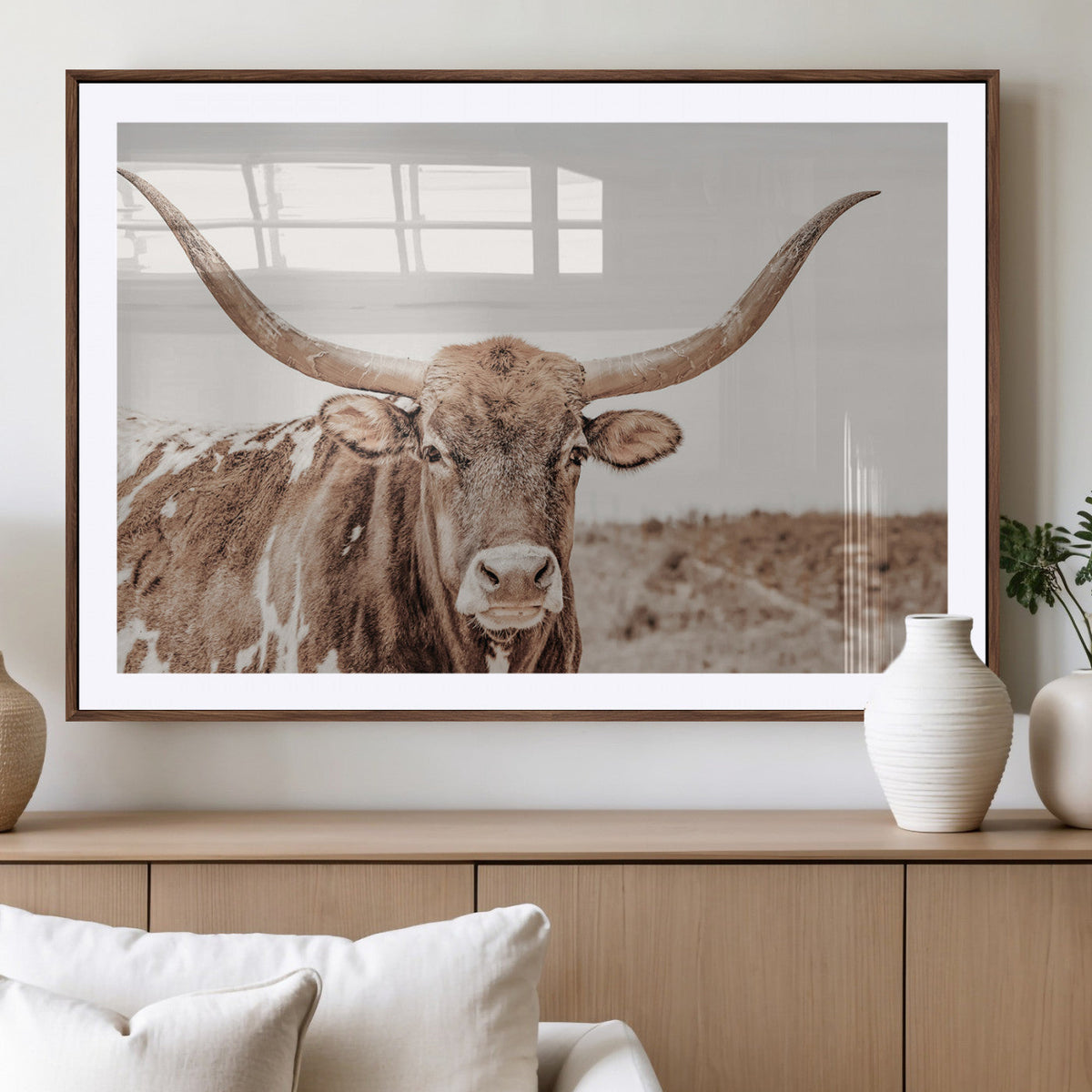 Longhorn Cow Wall Art Canvas Print – Framed Texas Ranch
