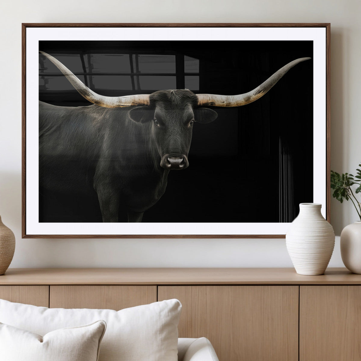 Longhorn Cattle Wall Art Canvas Print – Framed Texas Ranch