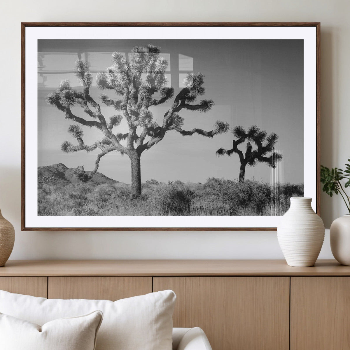 Joshua Tree Wall Art Canvas Print – Framed Monochrome Desert