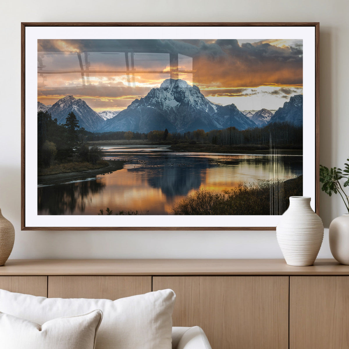 Mountain Sunset Wall Art Canvas Print – Framed Alpine