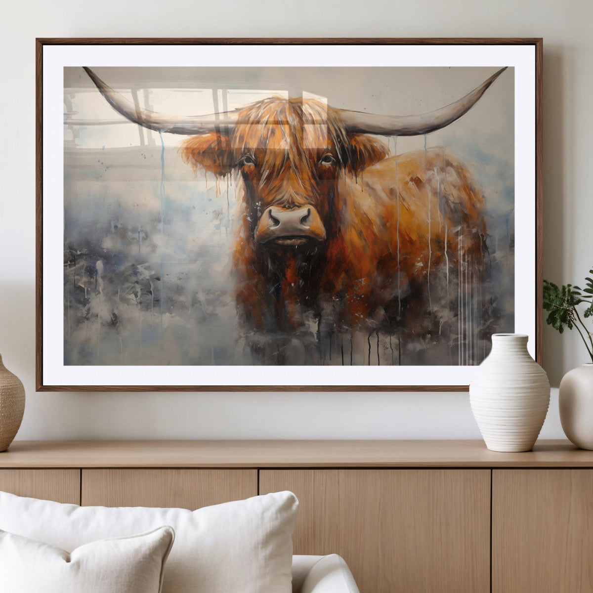 Scottish Highland Wall Art Canvas Print, Framed Longhorn Art