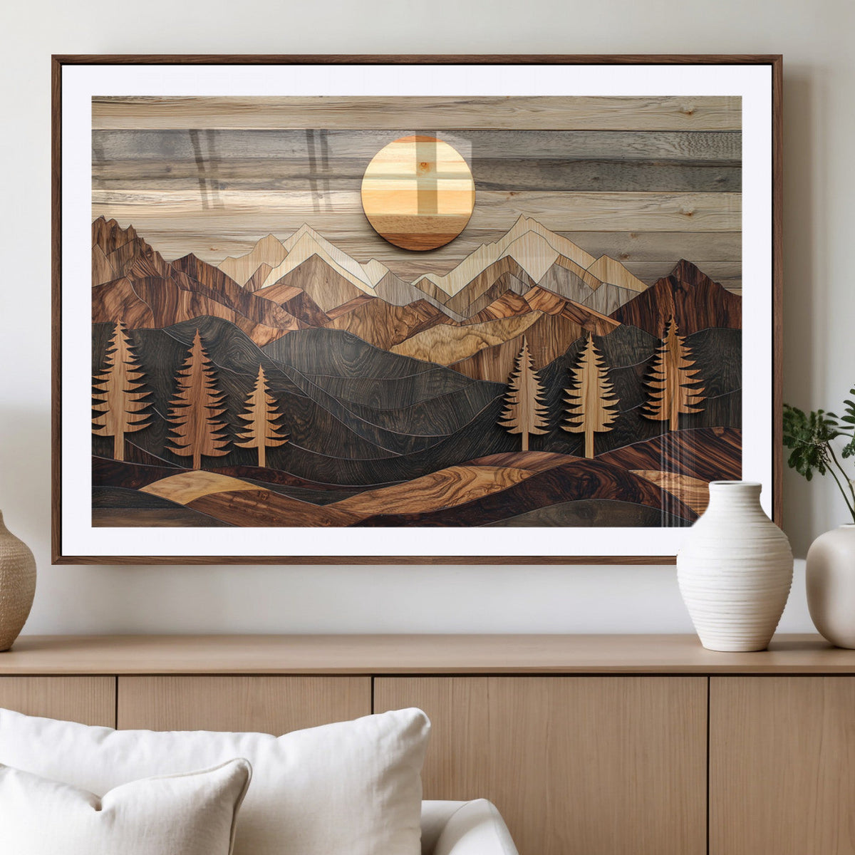 Wood Mountain Wall Art Canvas Print – Layered Forest and