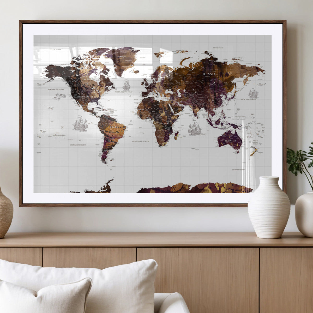 Rustic World Map Wall Art Canvas Print | Large World Map on