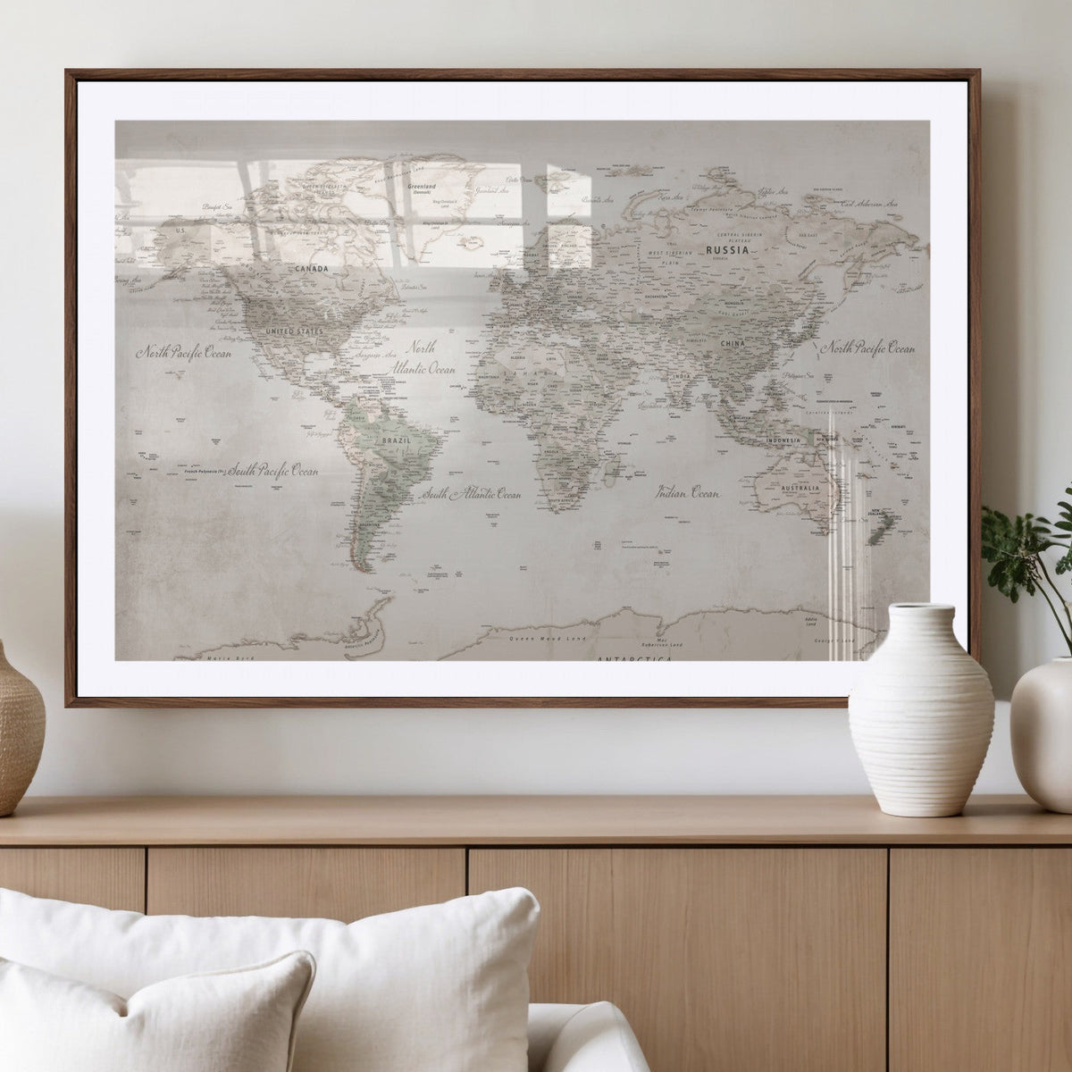 Antique Style World Map Canvas Print - Vintage Detailed
