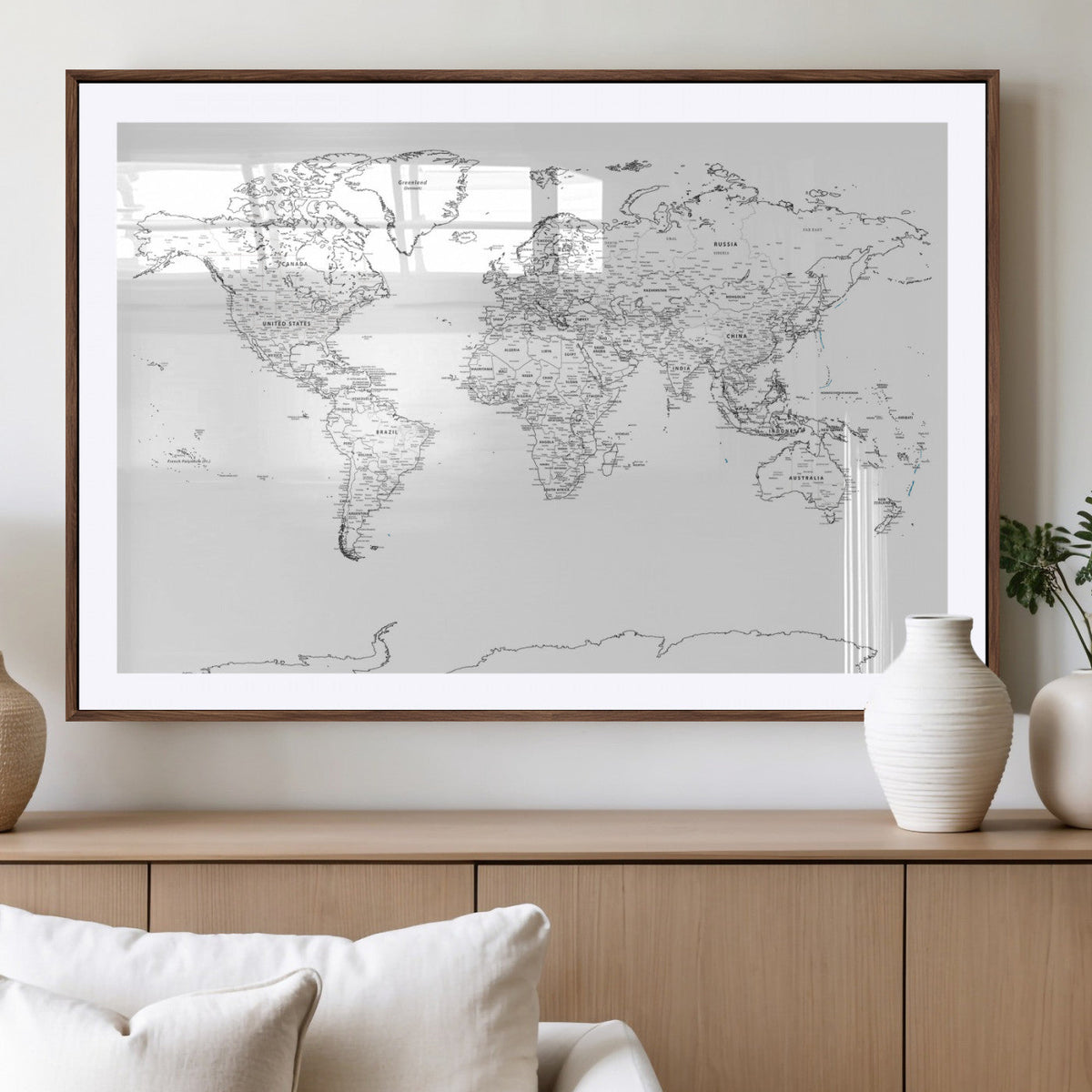 World Map Canvas Print – Framed Modern Detailed Map of the