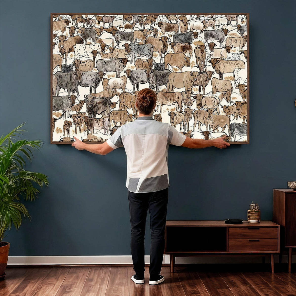 Abstract Longhorn Wall Art Canvas Print - Cow Animal Drawing
