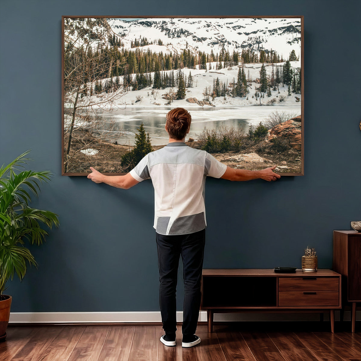 Snowy Mountain Landscape Wall Art Canvas Print, Alpine Pine