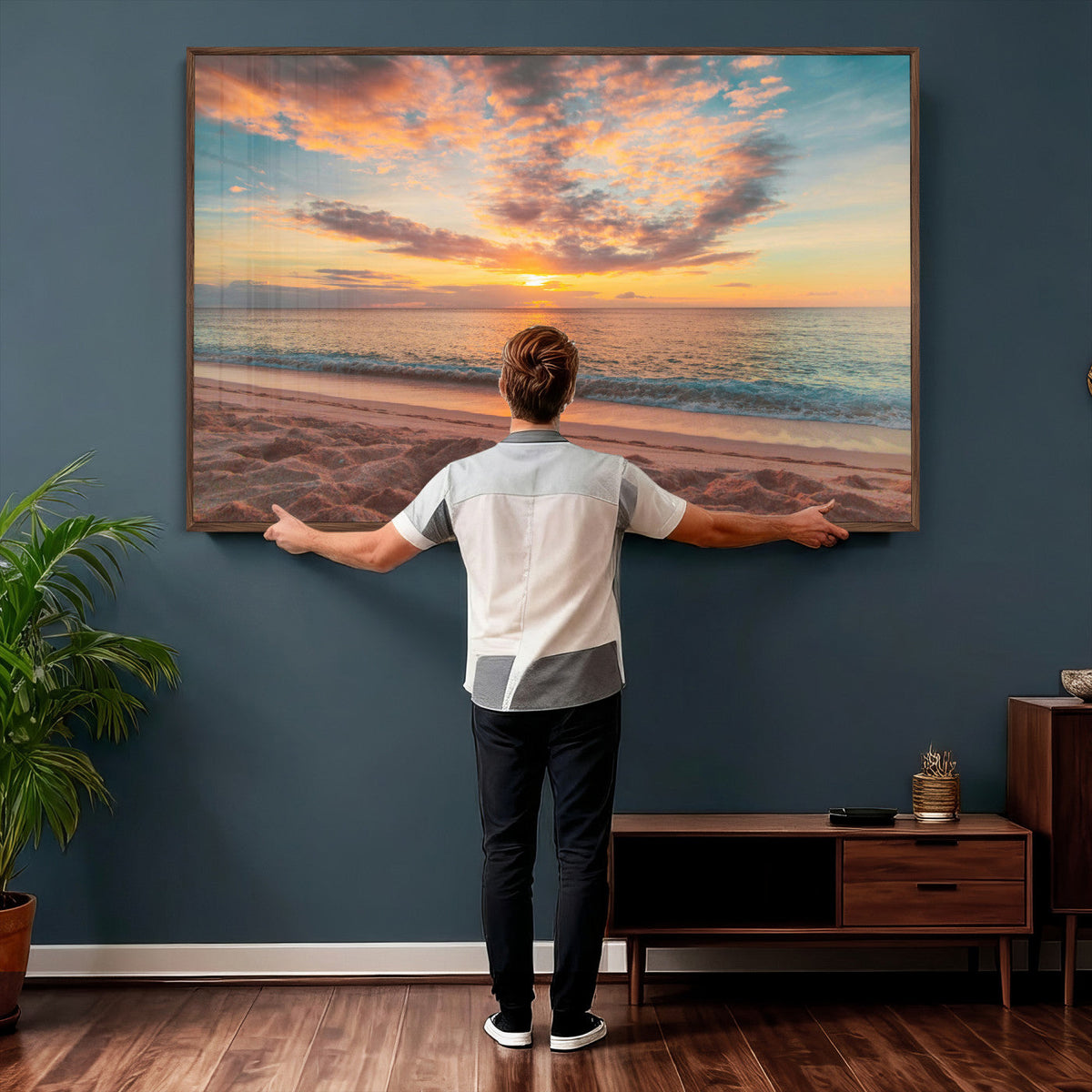Sunset Beach Wall Art Canvas Print – Soft Coastal