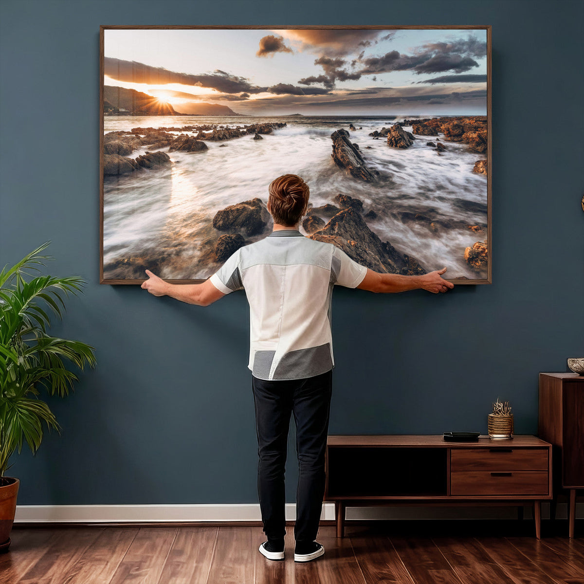 Rocky Coast Ocean Sunset Wall Art Canvas Print, Dramatic