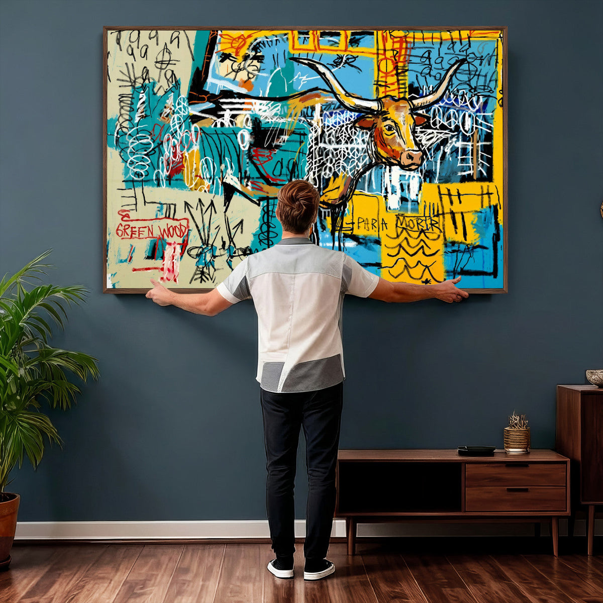 Basquiat Style Bird Bull Graffiti Wall Art Canvas Print,