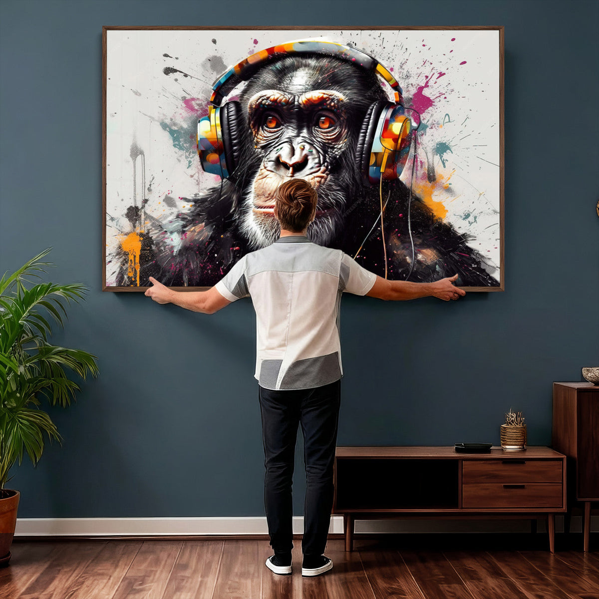 Dj Monkey Wall Art Canvas Print – Colorful Pop Art Banksy