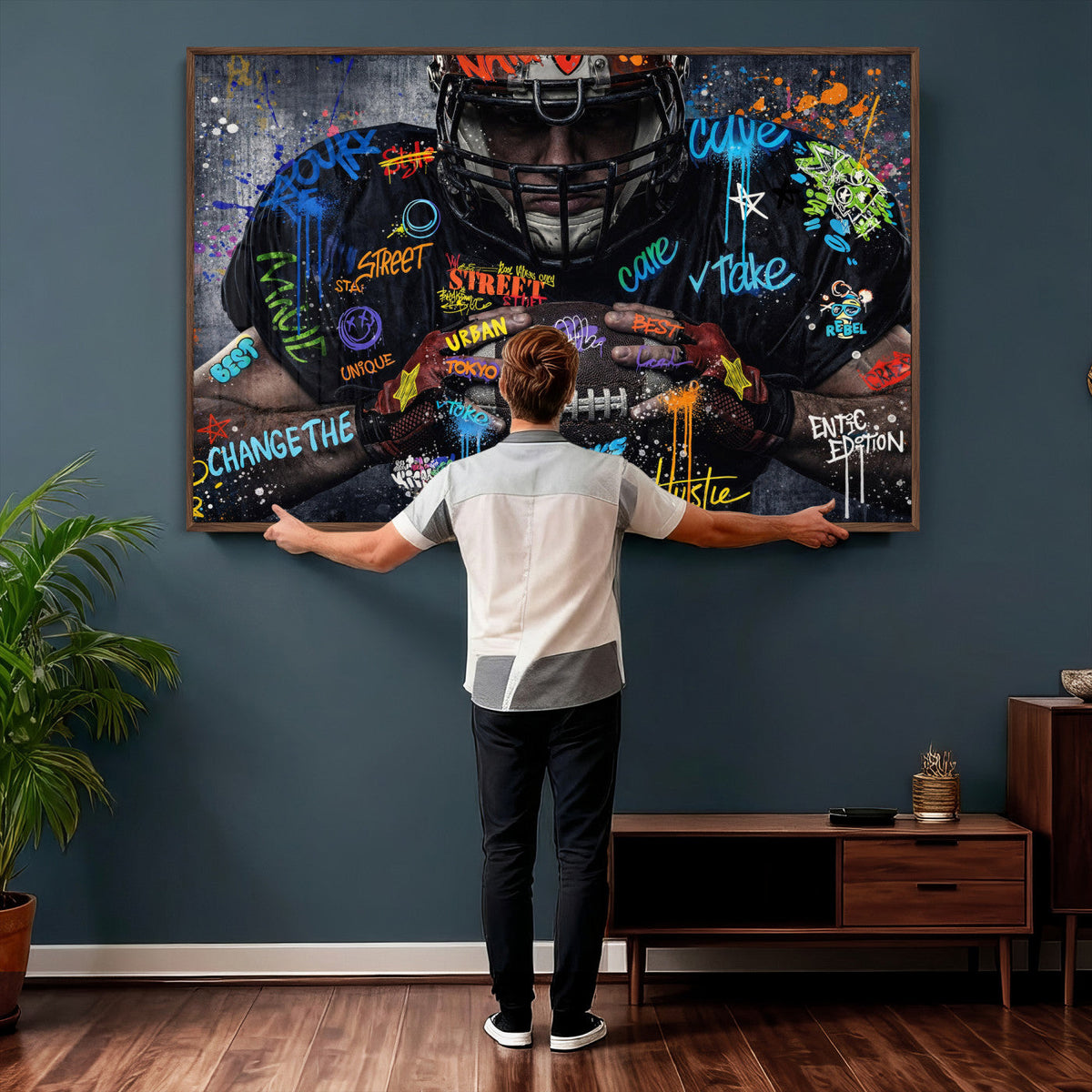 Graffiti American Football Player Street Art Wall Art Canvas
