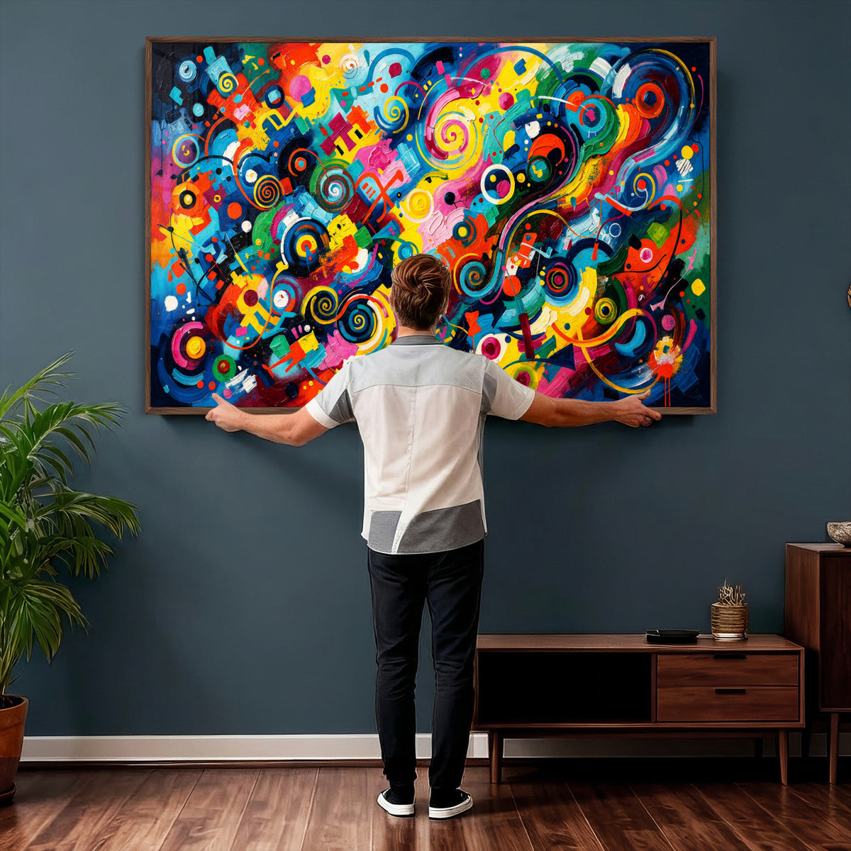 Geometric Abstract Wall Art Canvas Print, Bold Color