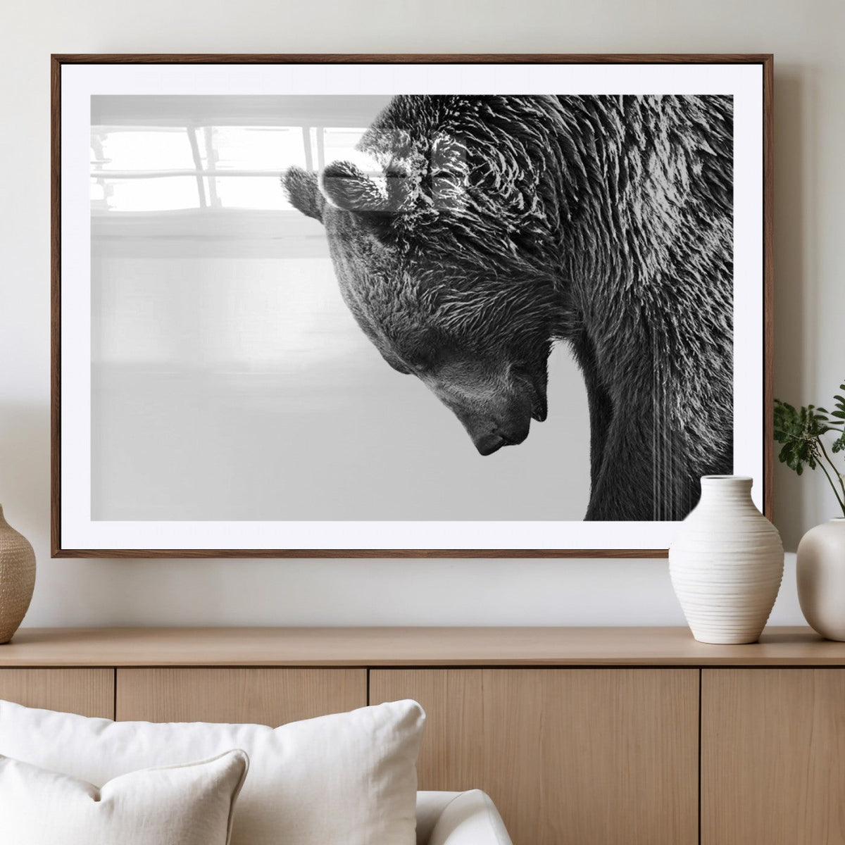 Black and White Grizzly 399 Bear Canvas Print Wall Art |