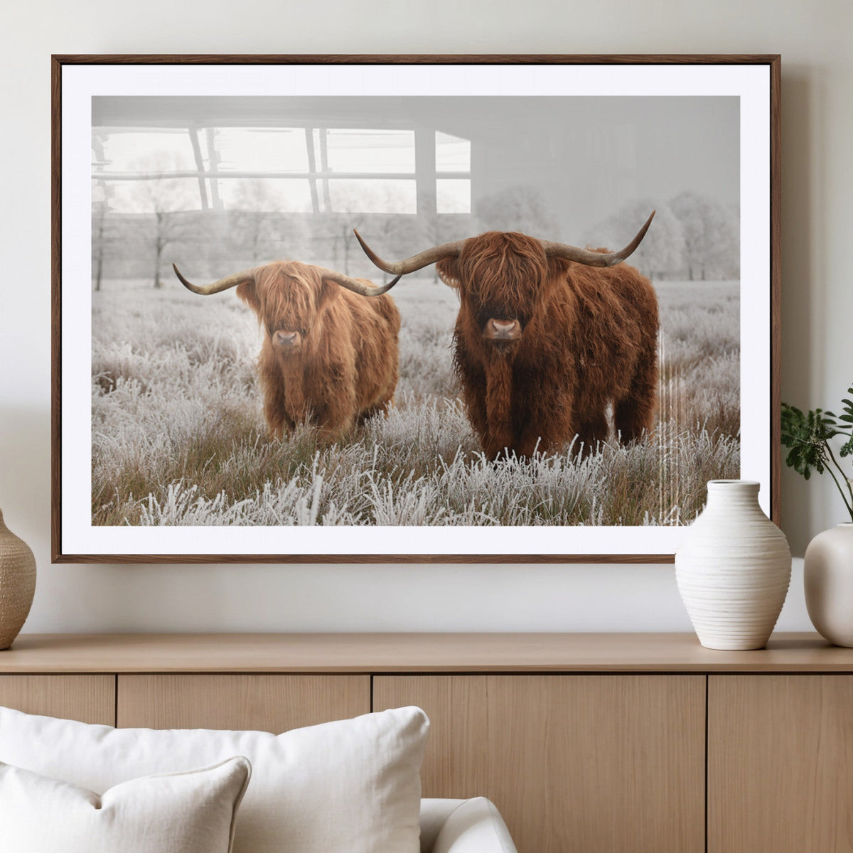Longhorn Cattle Wall Art Canvas Print, Framed Farmhouse