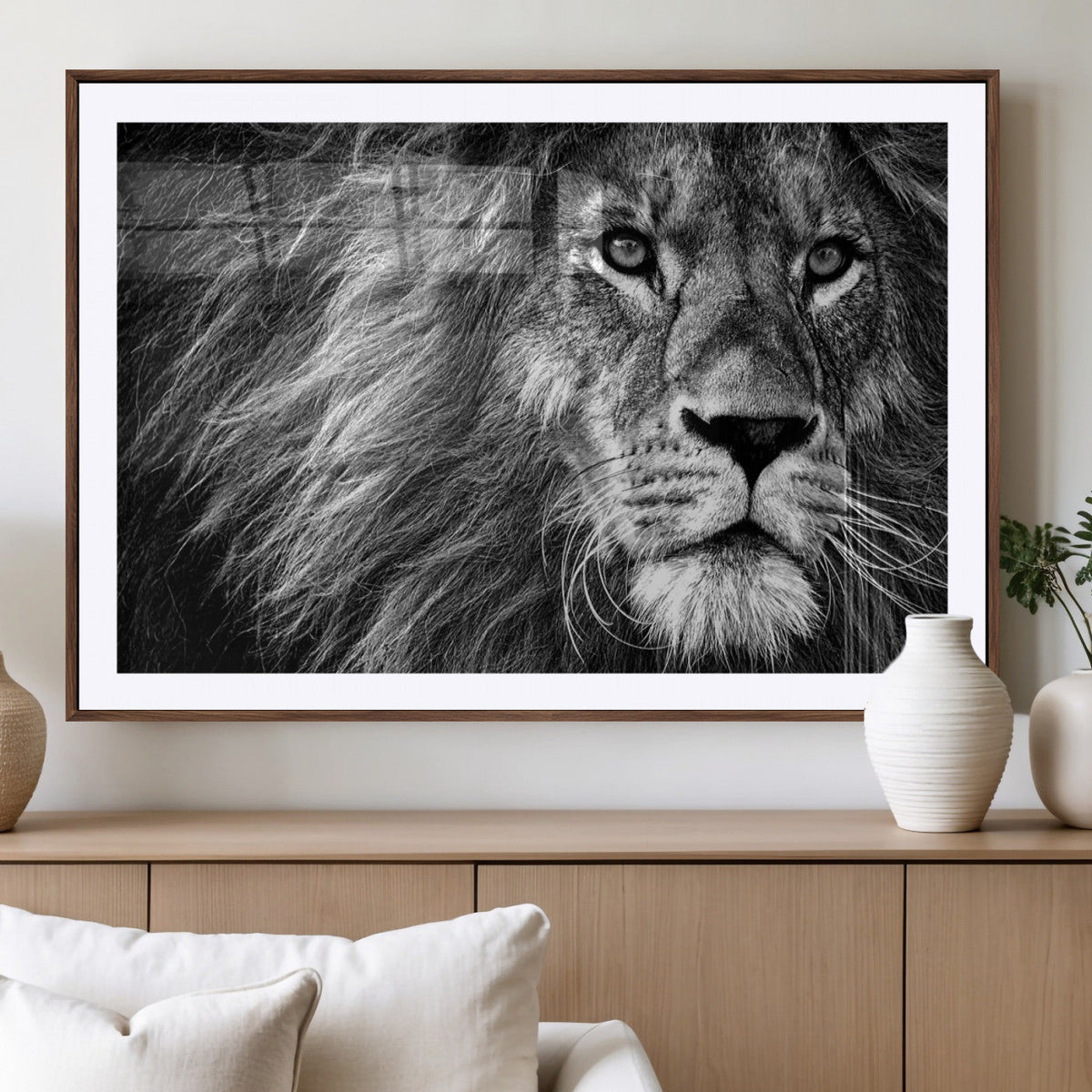 Black and White Lion Canvas Wall Art Print – Wildlife