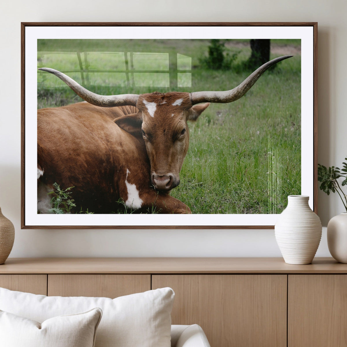 Longhorn Cow Animal Wall Art Canvas Print