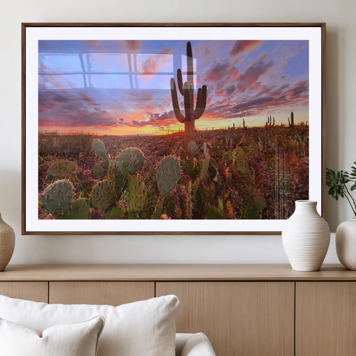 Arizona Desert Wall Art Canvas Print - Framed Deser Sunset