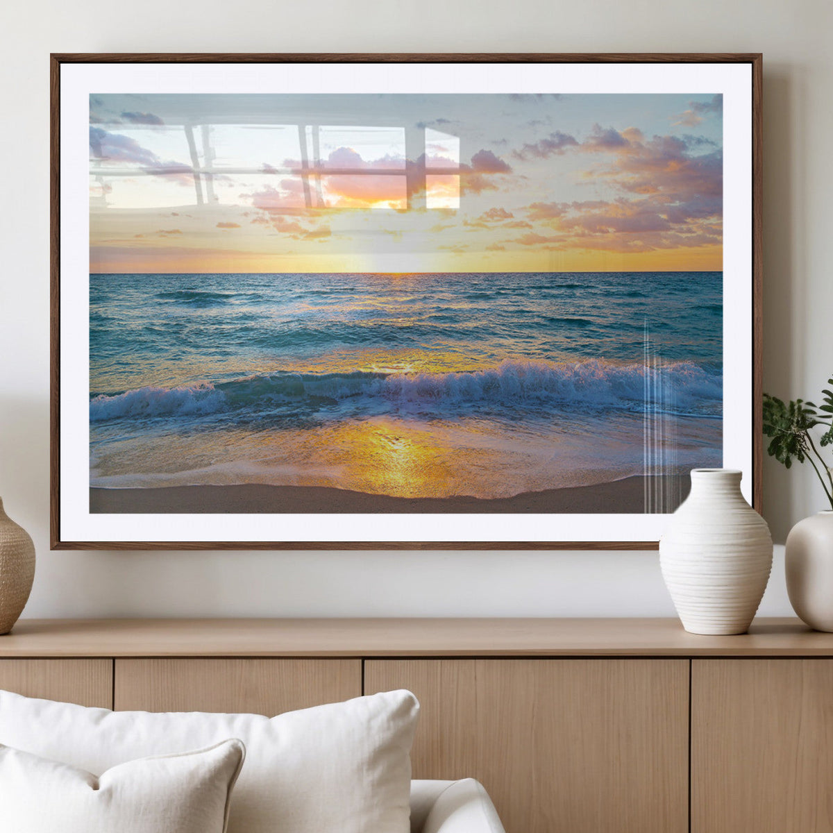Golden Sunset Over Ocean Waves - Serene Coastal Triptych