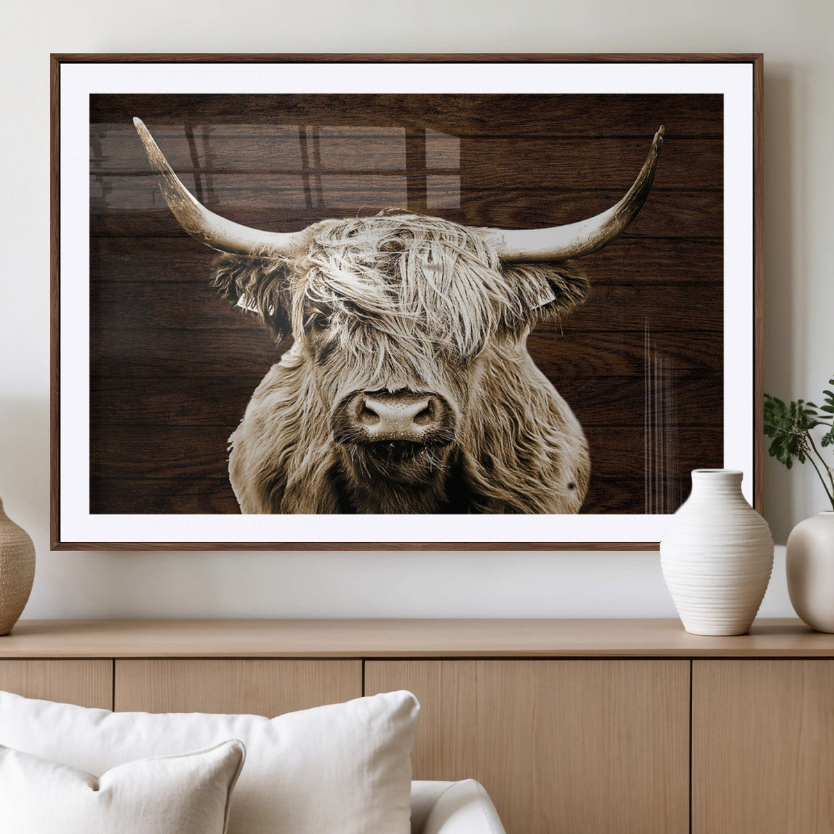 Highland Cow Wall Art Canvas Print, Rustic Farmhouse Decor,
