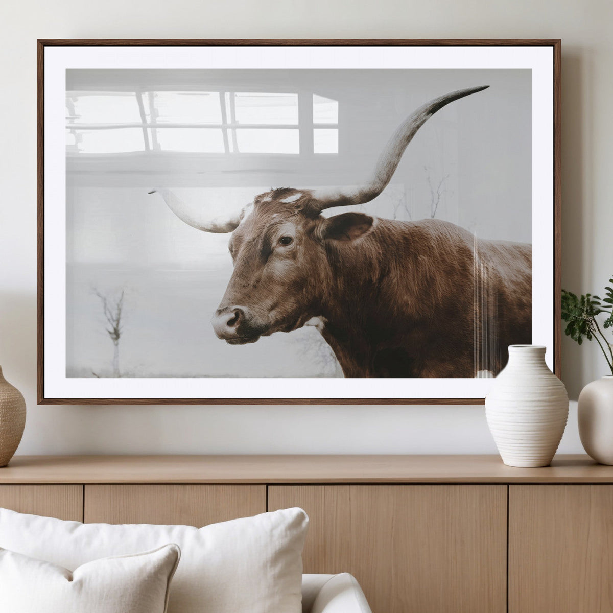 Rustic Bull Wall Art Canvas Print – Modern Longhorn