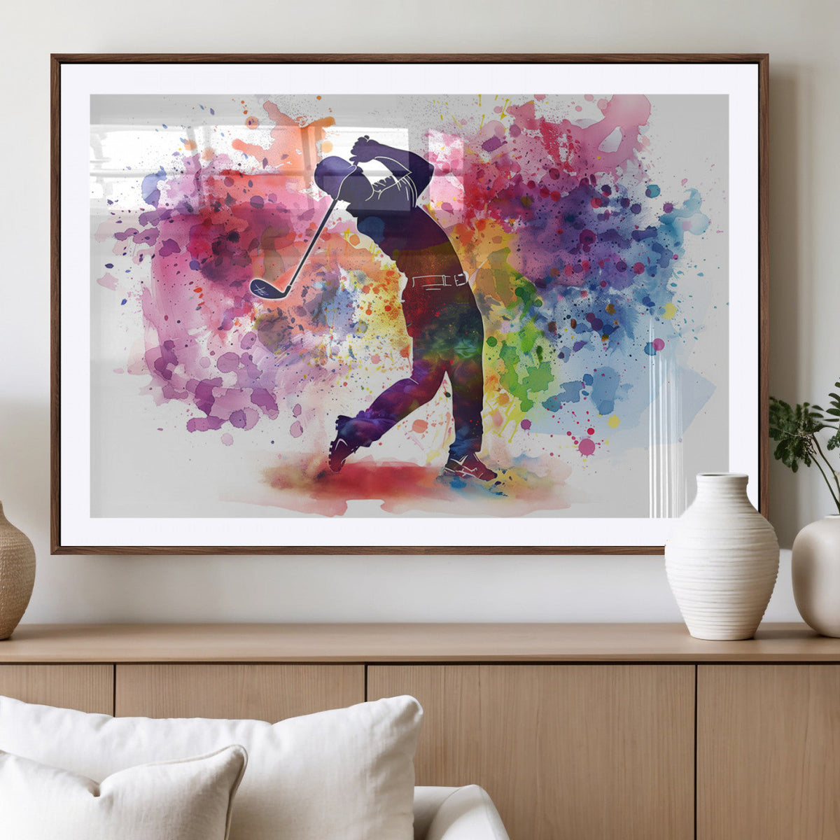 Colorful Golfer Swing Wall Art Canvas Print - Ready to Hang,