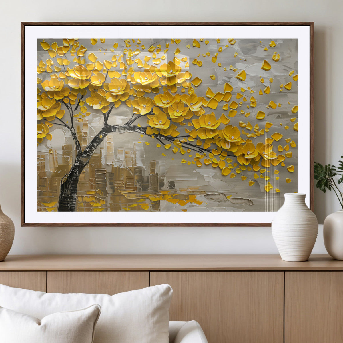 Yellow Blossom Tree Canvas Wall Art - Floral Abstract Modern