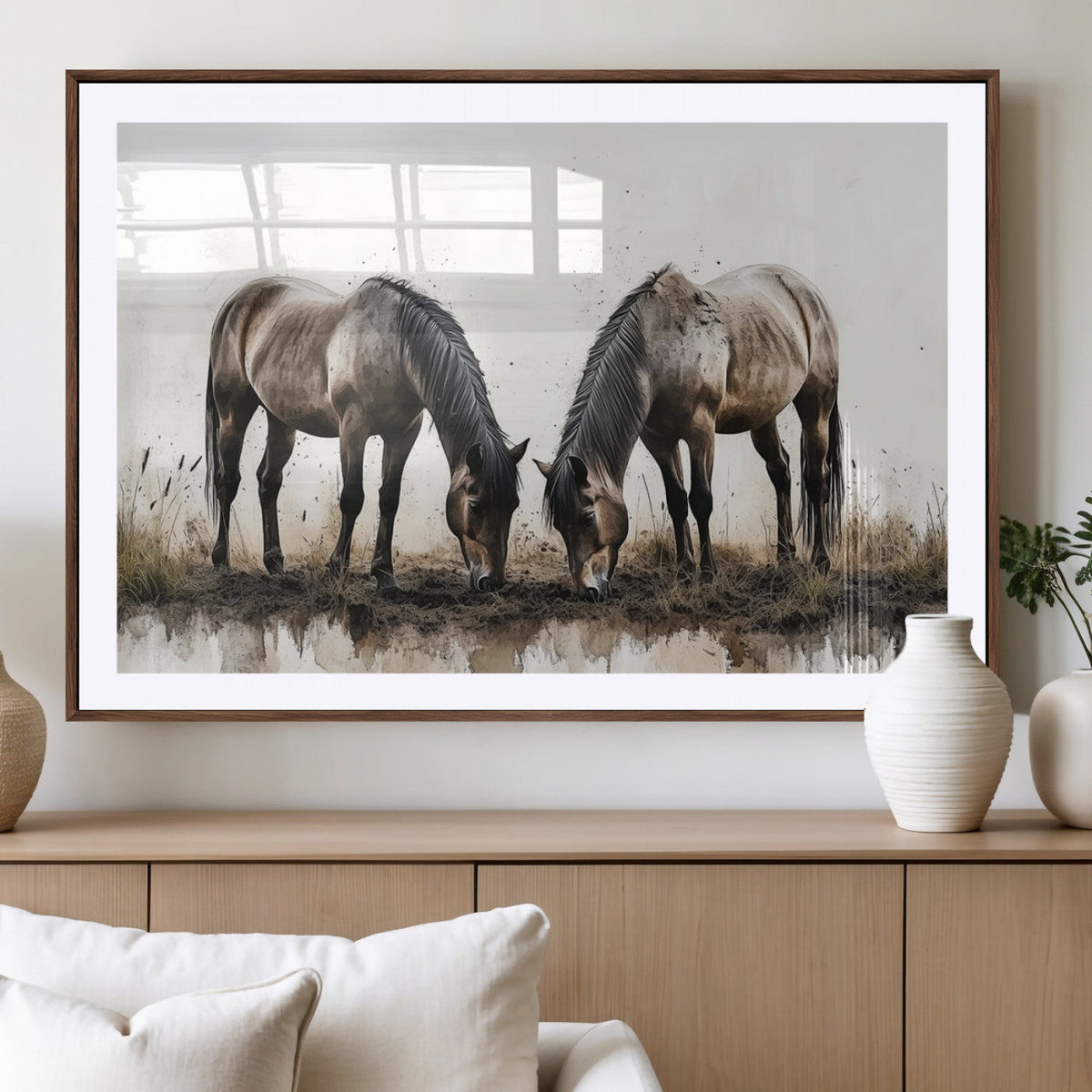 Chines Ink Style Horses Wall Art Canvas Print