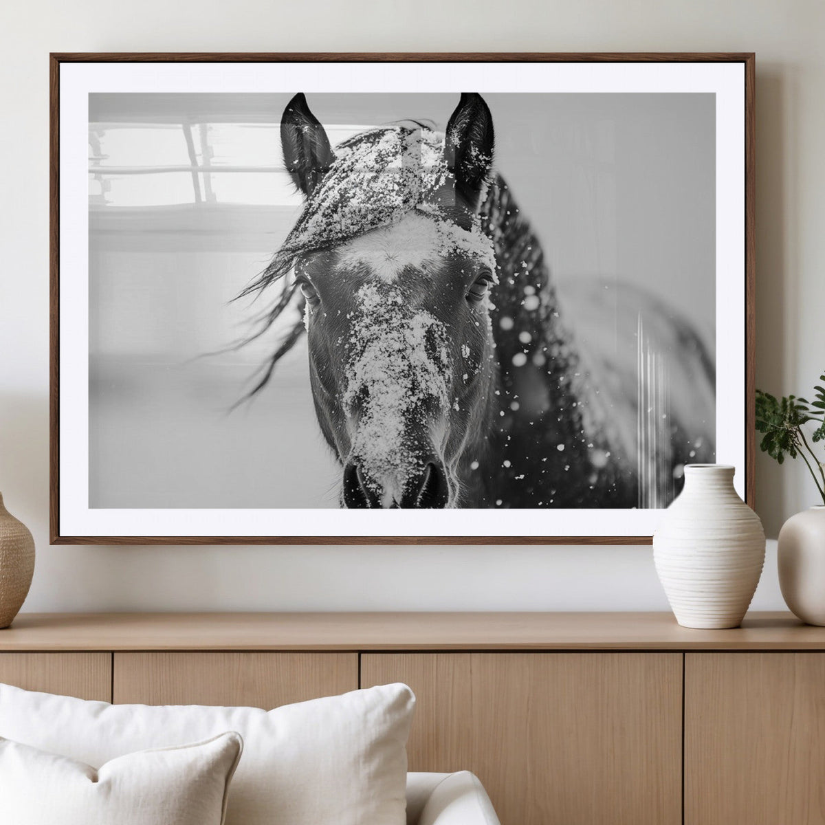Western Wall Art | Black and White Winter Horse Wall Art |