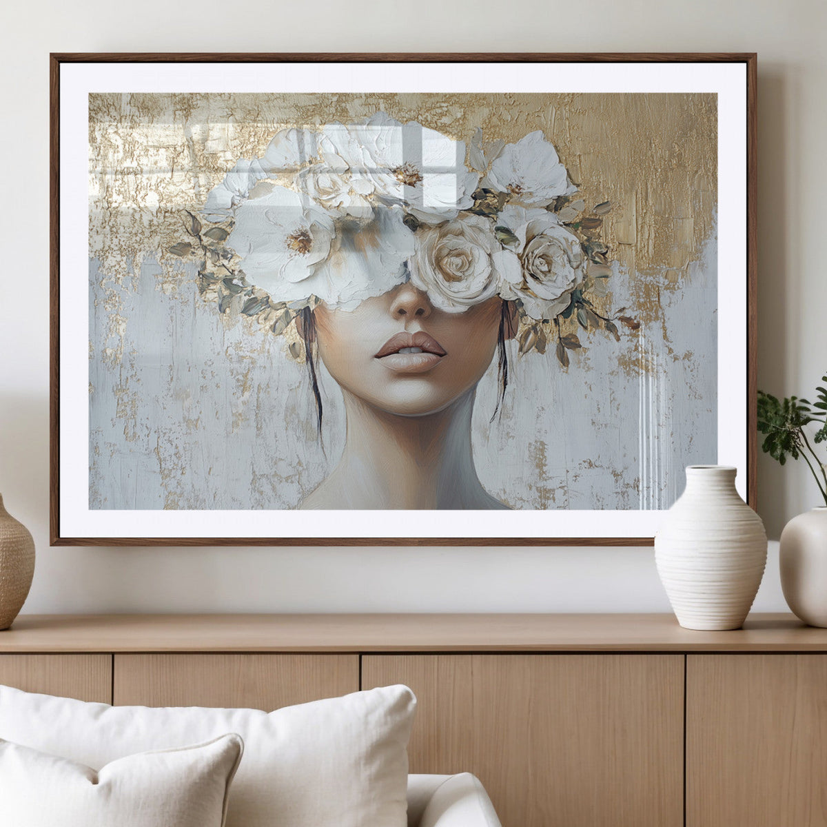 Golden Petal Wall Art - Canvas Print Flower Head Woman