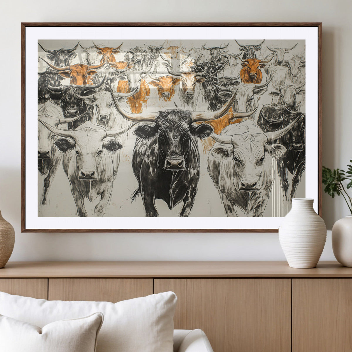 Texas Longhorn Wall Art Canvas Print – Herd Abstract Cow