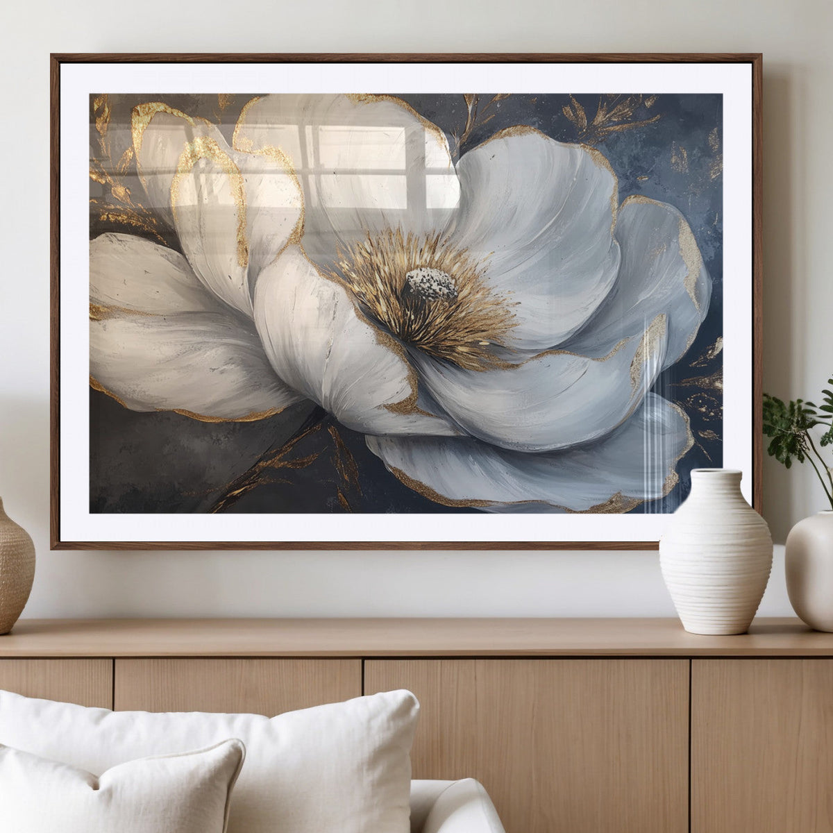 White Magnolia Flower Wall Art Canvas Print | Abstract