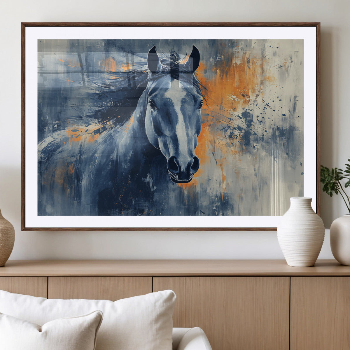 Abstract Blue Horse Wall Art Print Canvas | Horse Wall Art