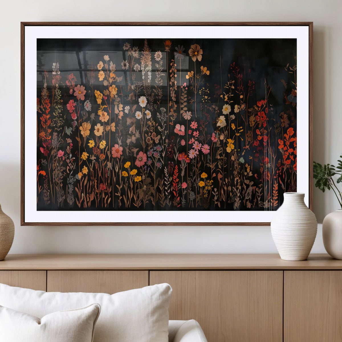 Large Floral Painting Print Illustration Flowers Canvas Wall