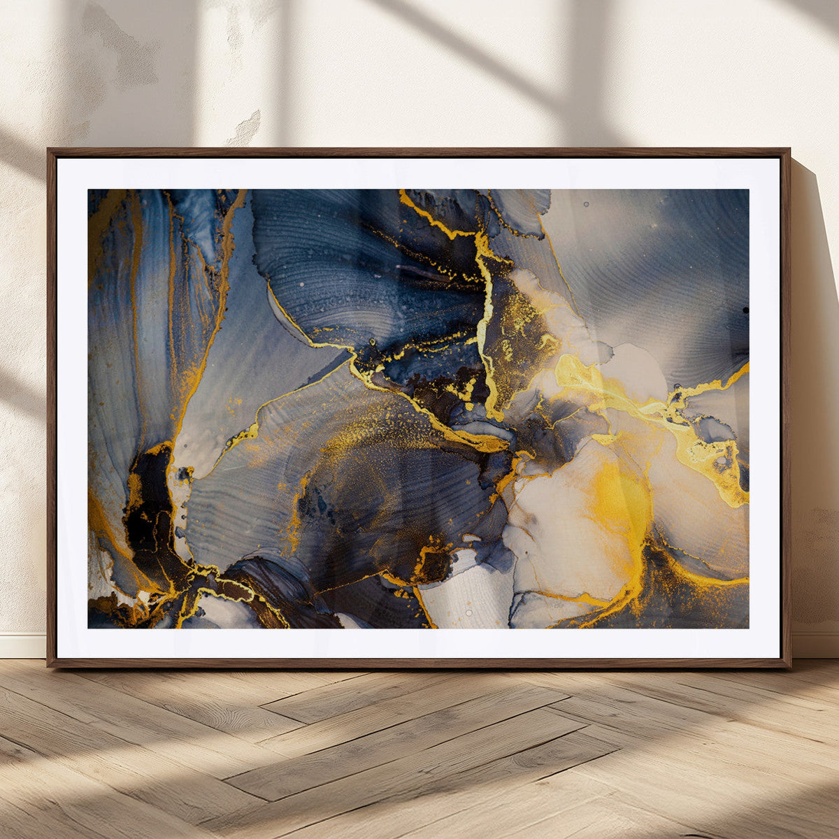 Large Abstract Wall Art Print - Gold and Blue Abstract