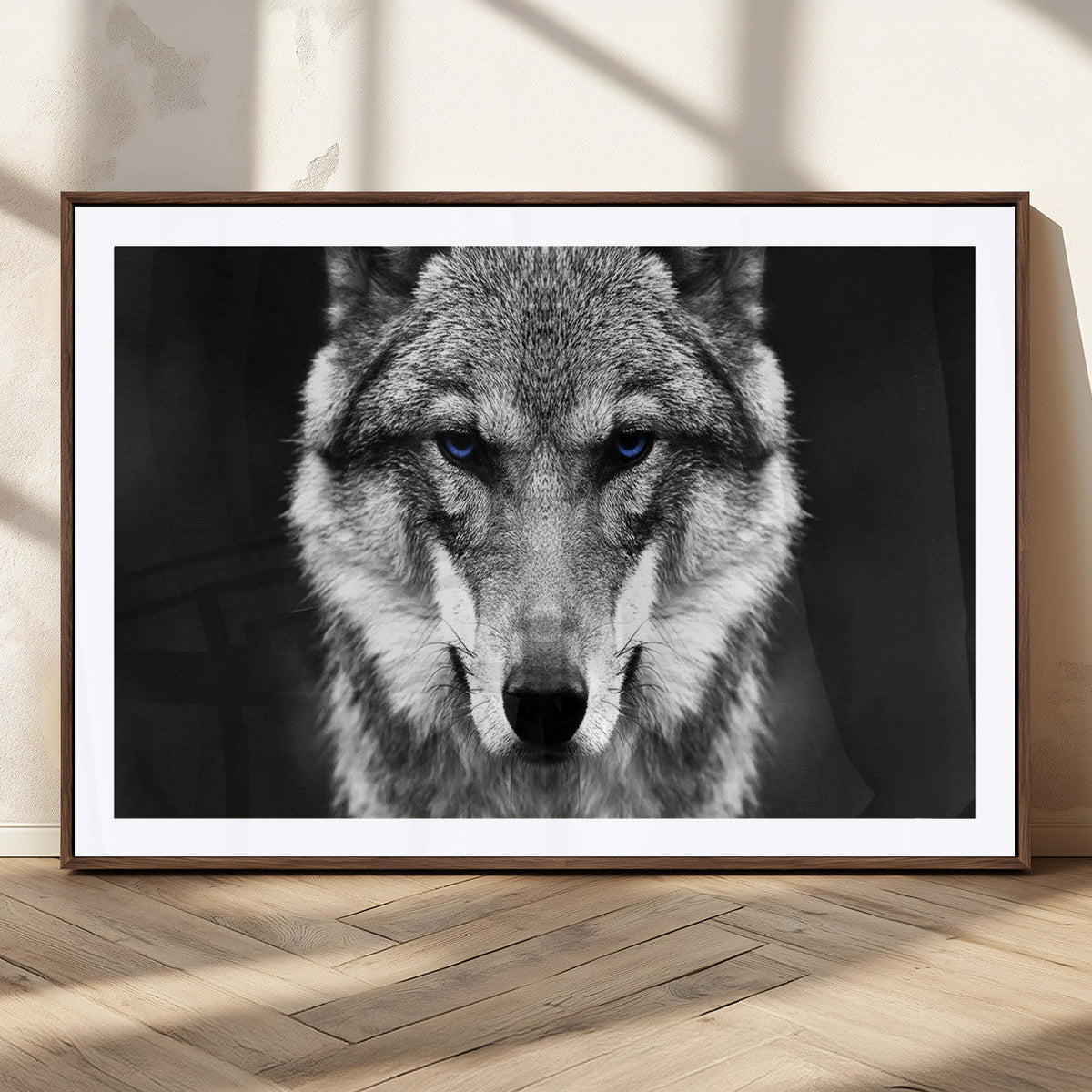 Black and White Wild Wolf Wall Art Canvas Print