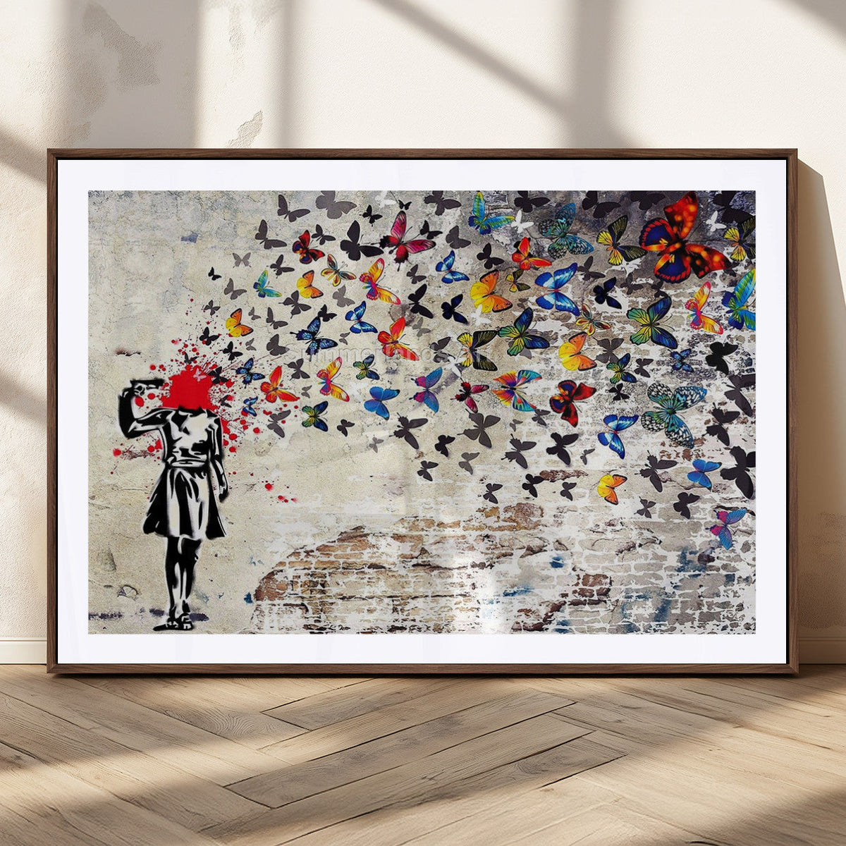 Banksy Art Butterfly Girl Explosion Canvas Art – Vibrant