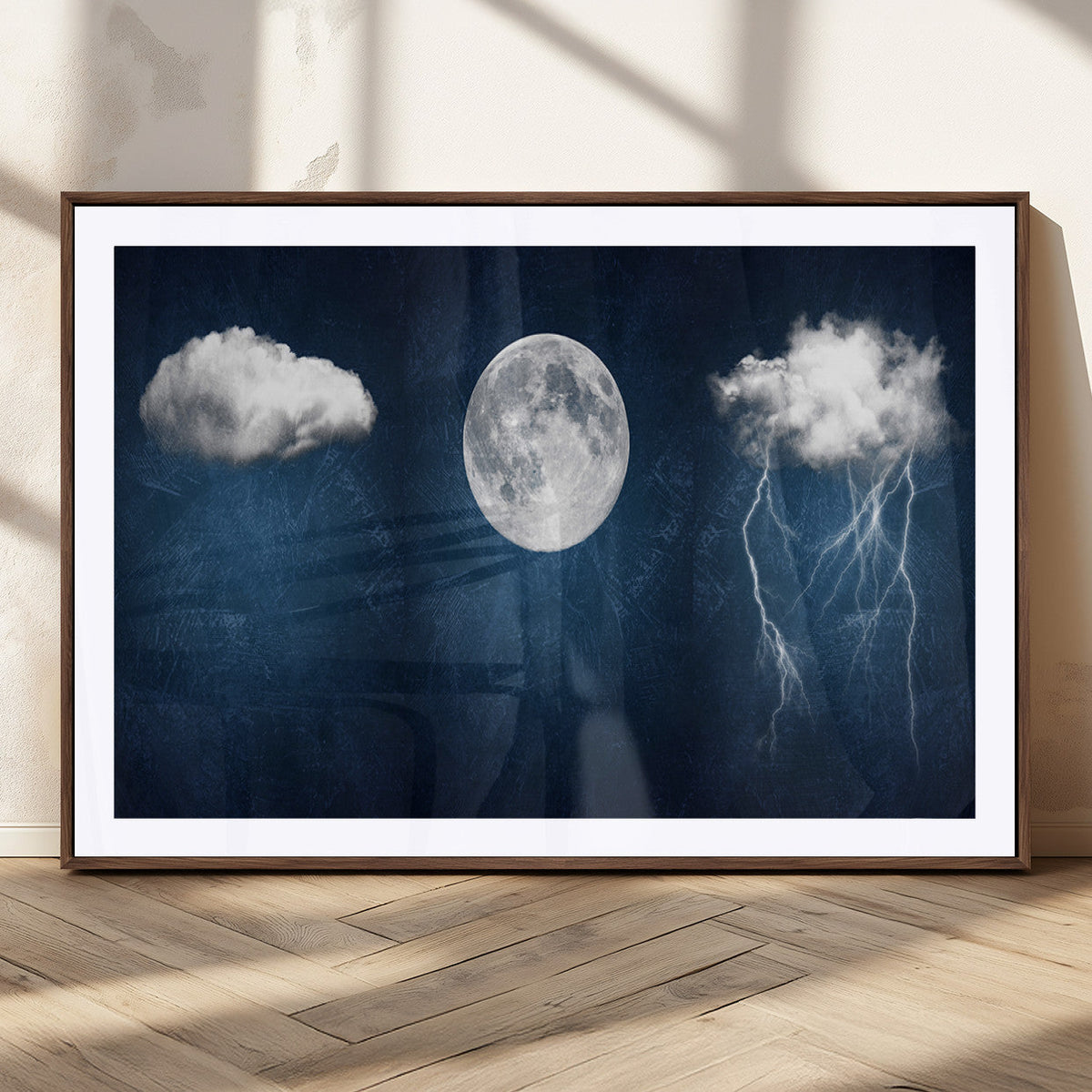 Dark Blue Cloud Art, 3 Piece Indigo Blue Wall Art, Aesthetic