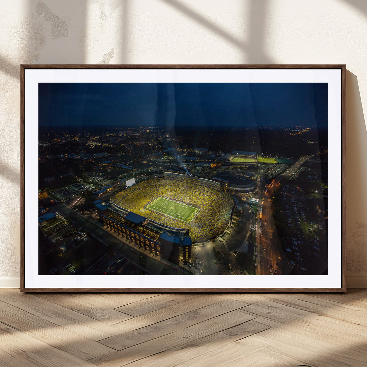 Michigan Stadium Night Game Wall Art – Sports Arena Aerial