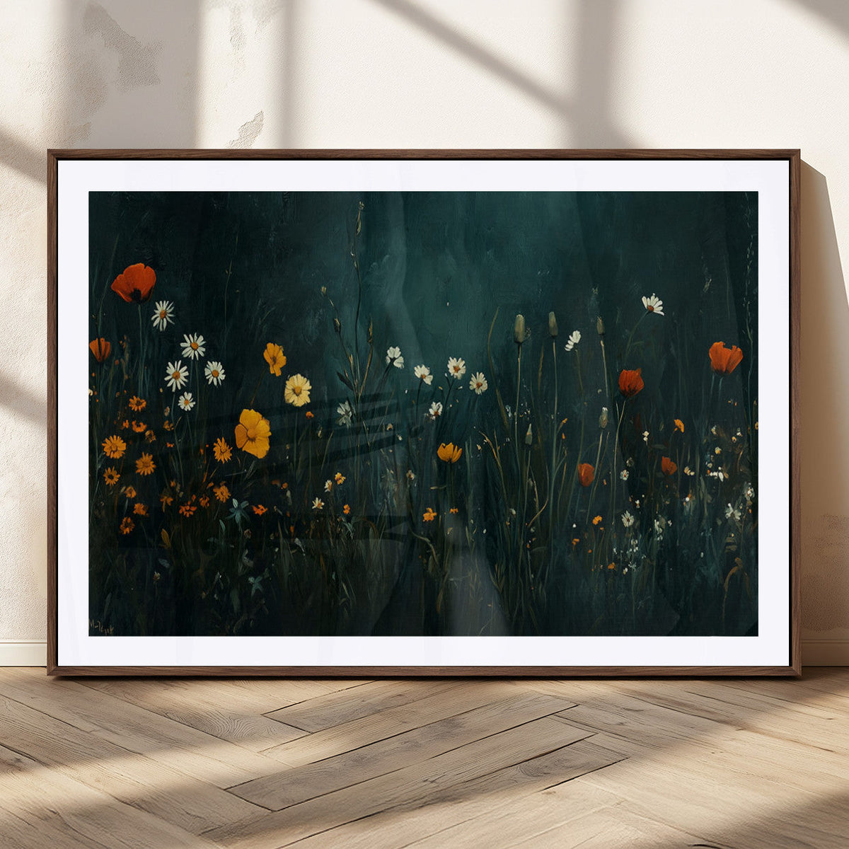 Framed Wildflower Field Wall Art, Framed Vintage Botanical
