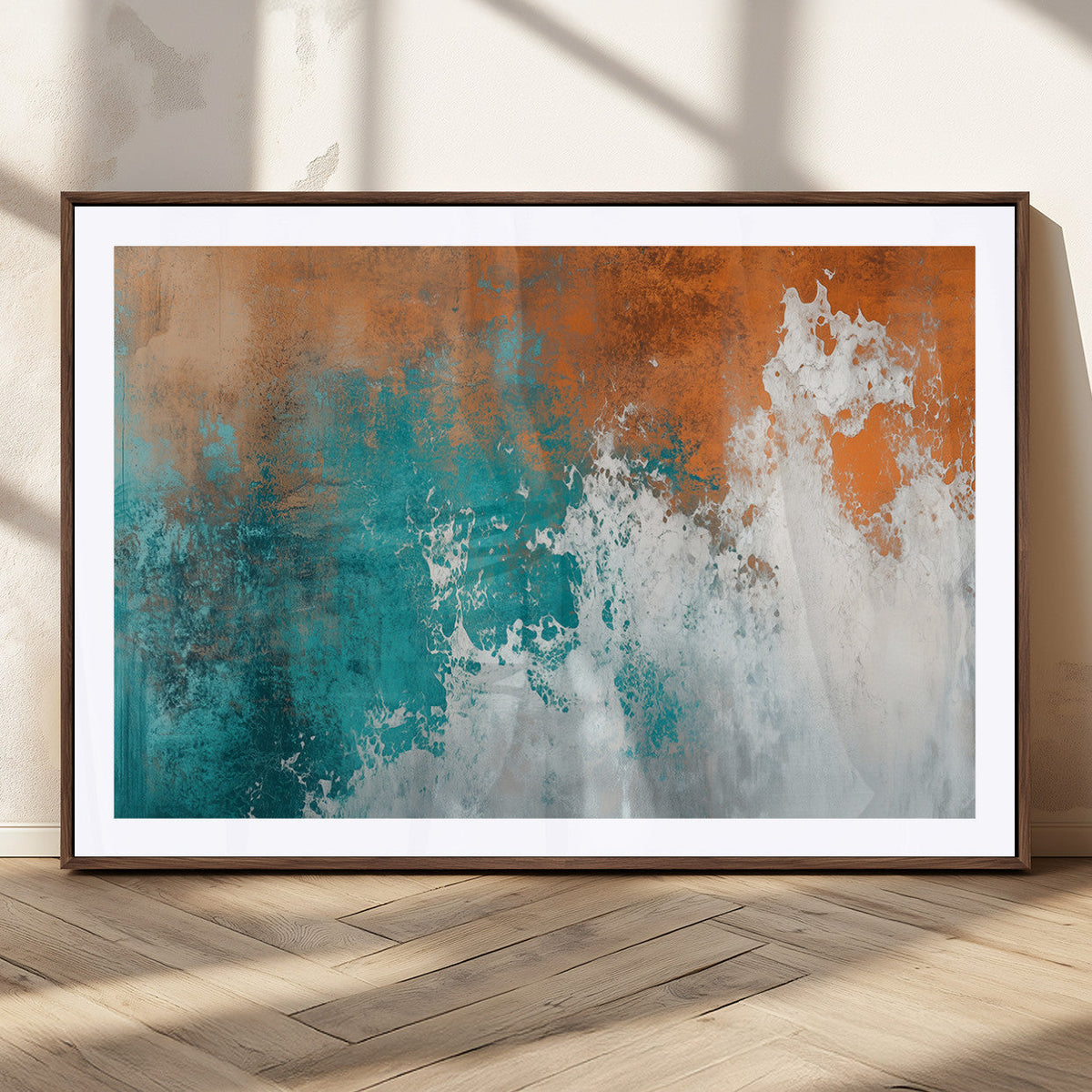 Vintage Abstract Print - Bold Teal and Orange Canvas Wall