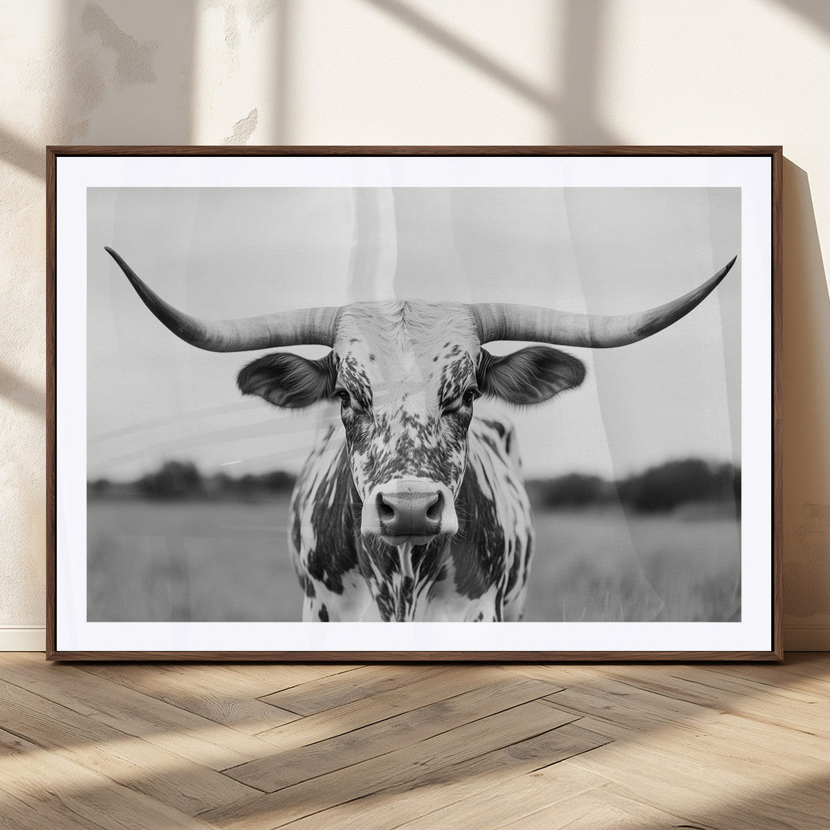 Highland Cow Wall Art Canvas Print – Black and White Western