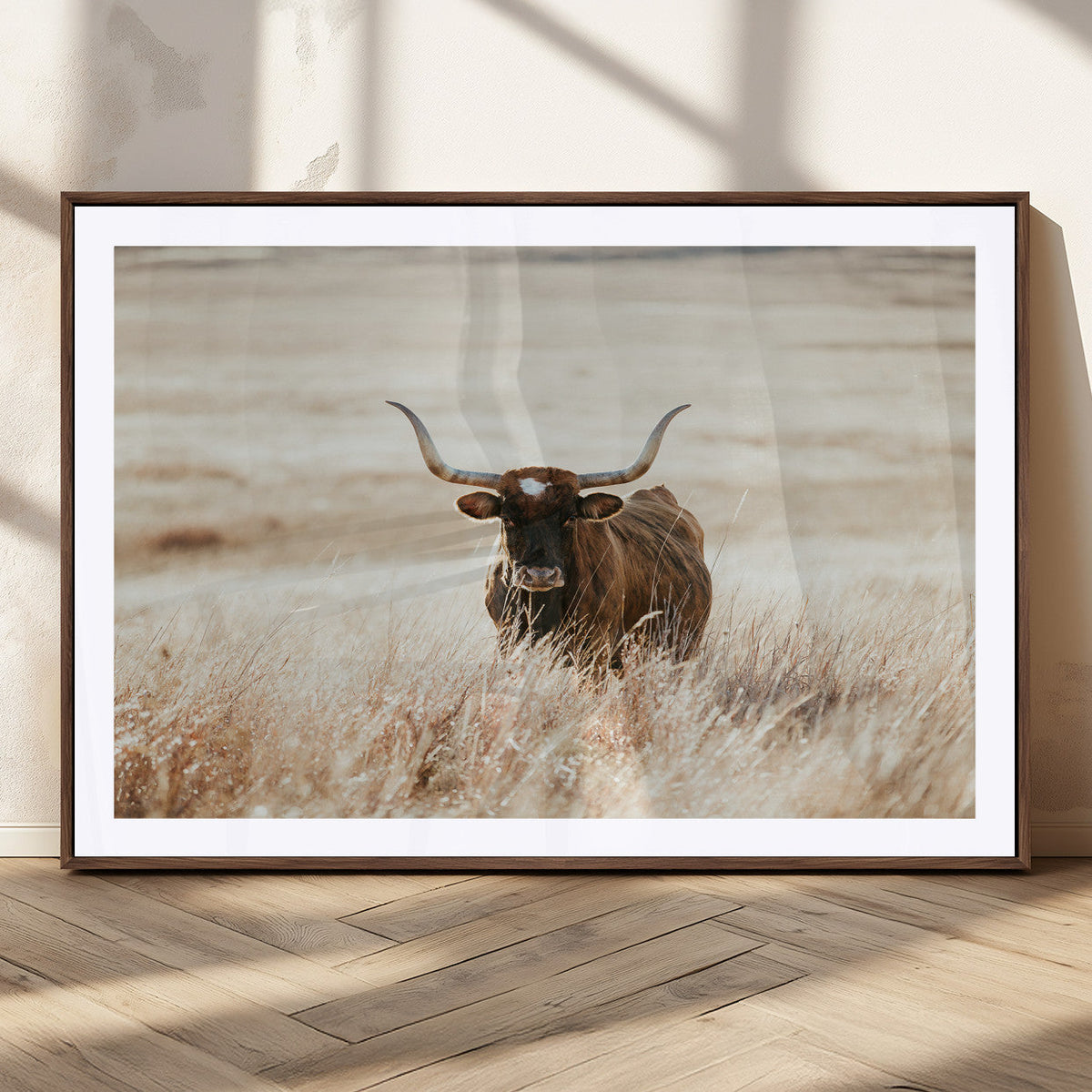 Texas Longhorn Wall Art Canvas Print – Framed Brown Horned