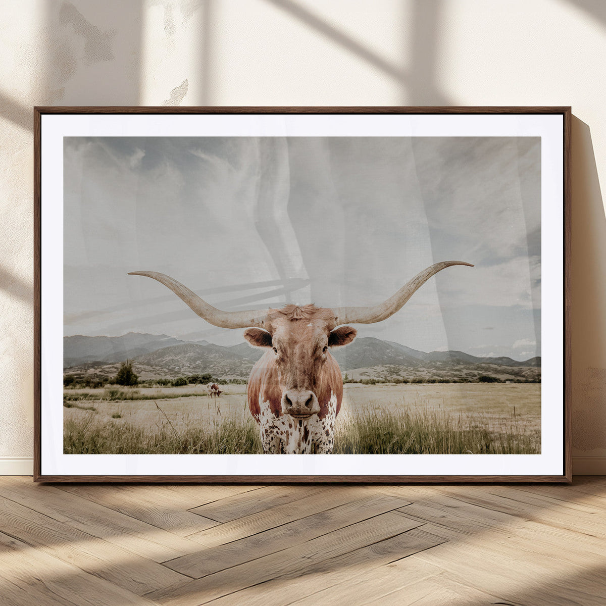 Texas Longhorn Wall Art Canvas Print – Framed Western Cow