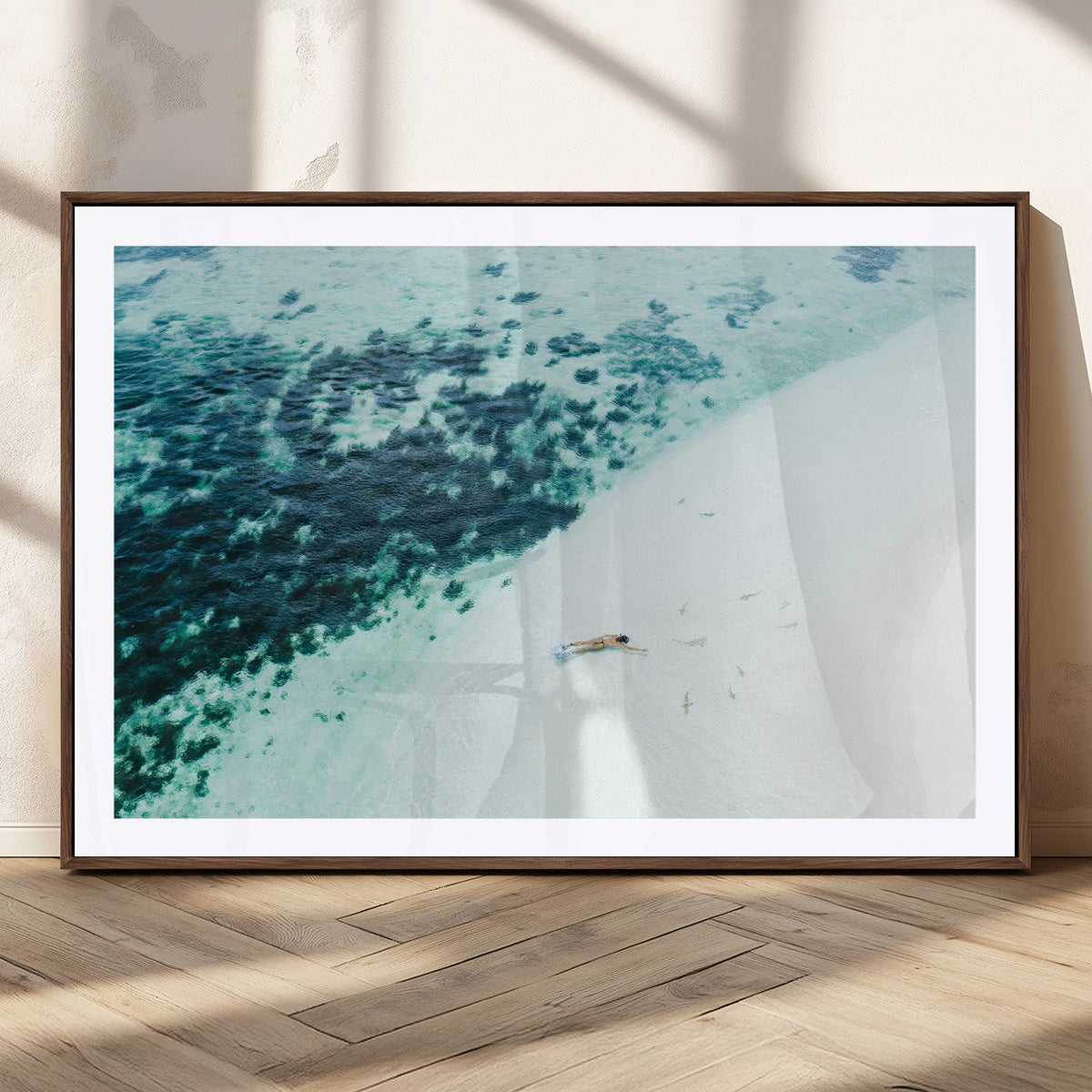 Minimal Beach Wall Art Canvas Print – Framed Ocean Swimming