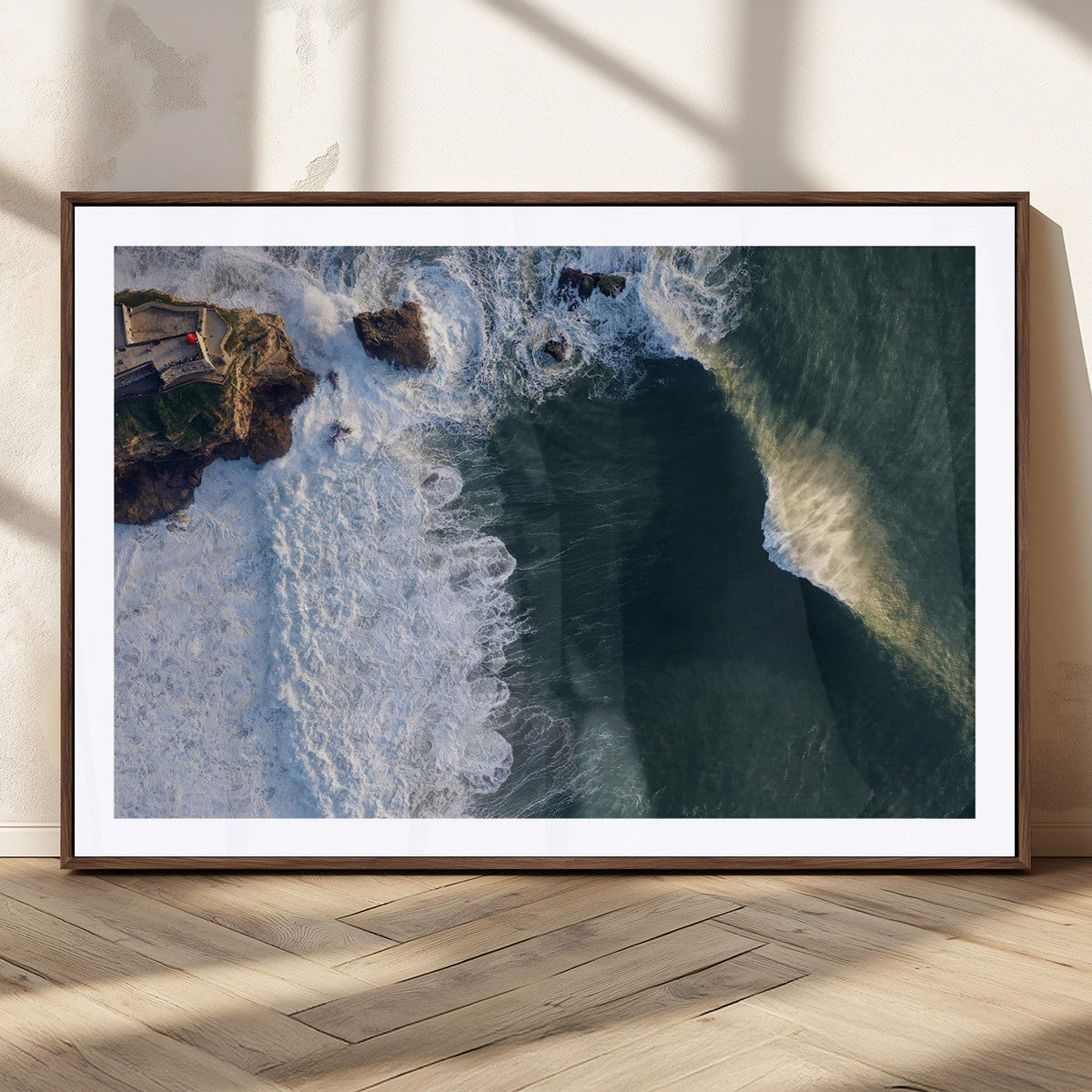 Nazare Coast Wall Art Canvas Print – Framed Aerial Ocean Art