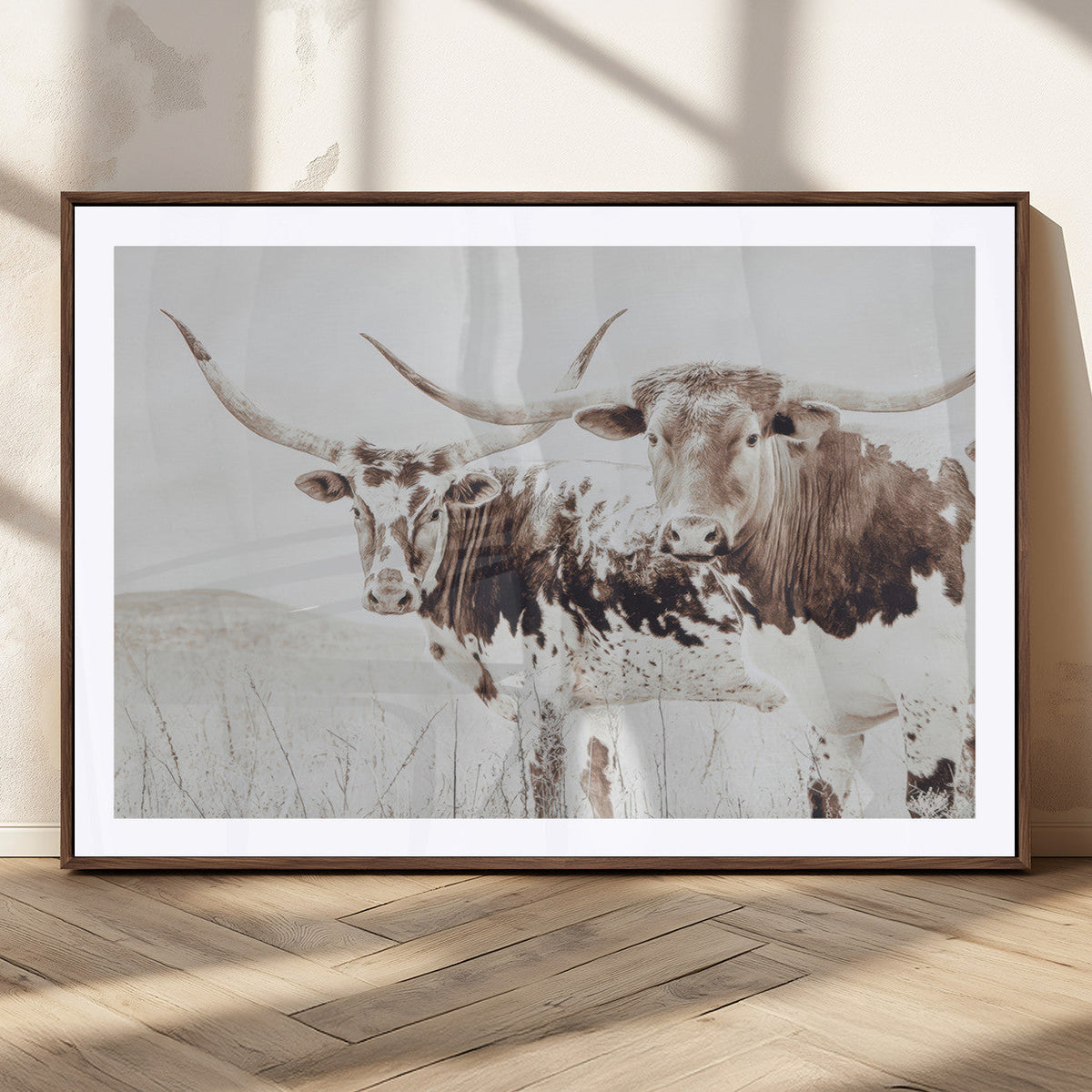 Longhorn Wall Art Canvas Print – Framed Western Cow Rustic